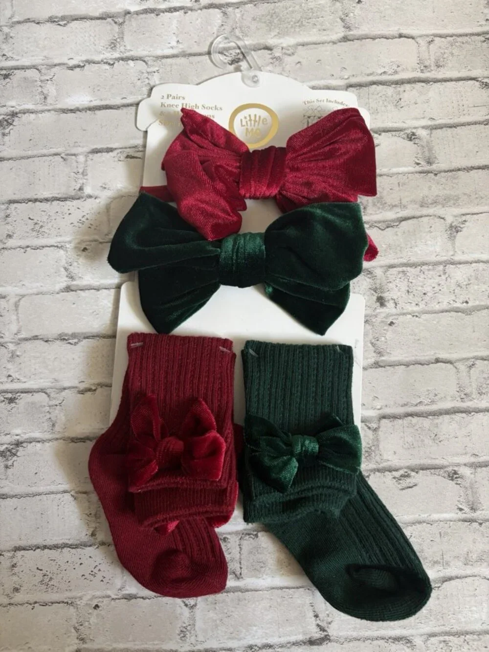 Little Me Girls Christmas 2 Pairs Knee High Socks & Headwraps Size 12-24mo NEW